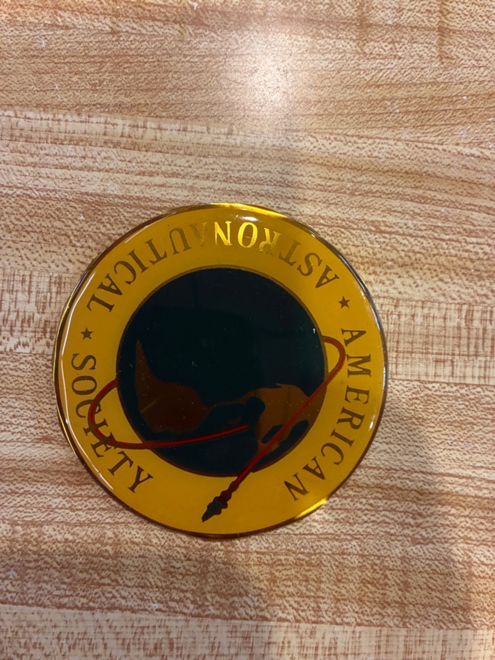 Collectible Gold Mission Pin - Yellow American astronautical Society medallion